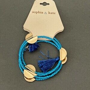 Sophia & Kate Aqua Blue Seed Beads Gold-tone Women's Fashion Bracelet NWT